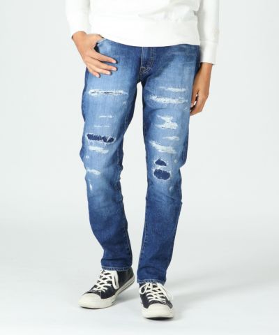 for Men Zaful Denim Distressed Frayed Slim Fit Tapered Jeans in Light Blue Blue Mens Clothing Jeans Slim jeans 