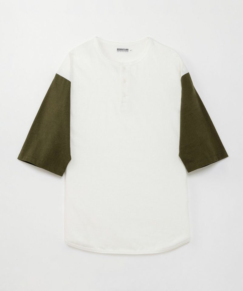 五分袖ヘンリーネック・ベースボールTシャツ　WHT × OD