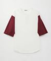 五分袖ヘンリーネック・ベースボールTシャツ　WHT × BUR