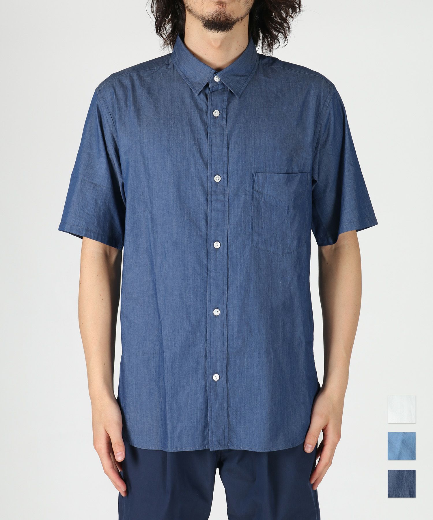 JAPAN BLUE JEANS】3oz Denim Open Collar Shirt 3oz スーピマコットン 