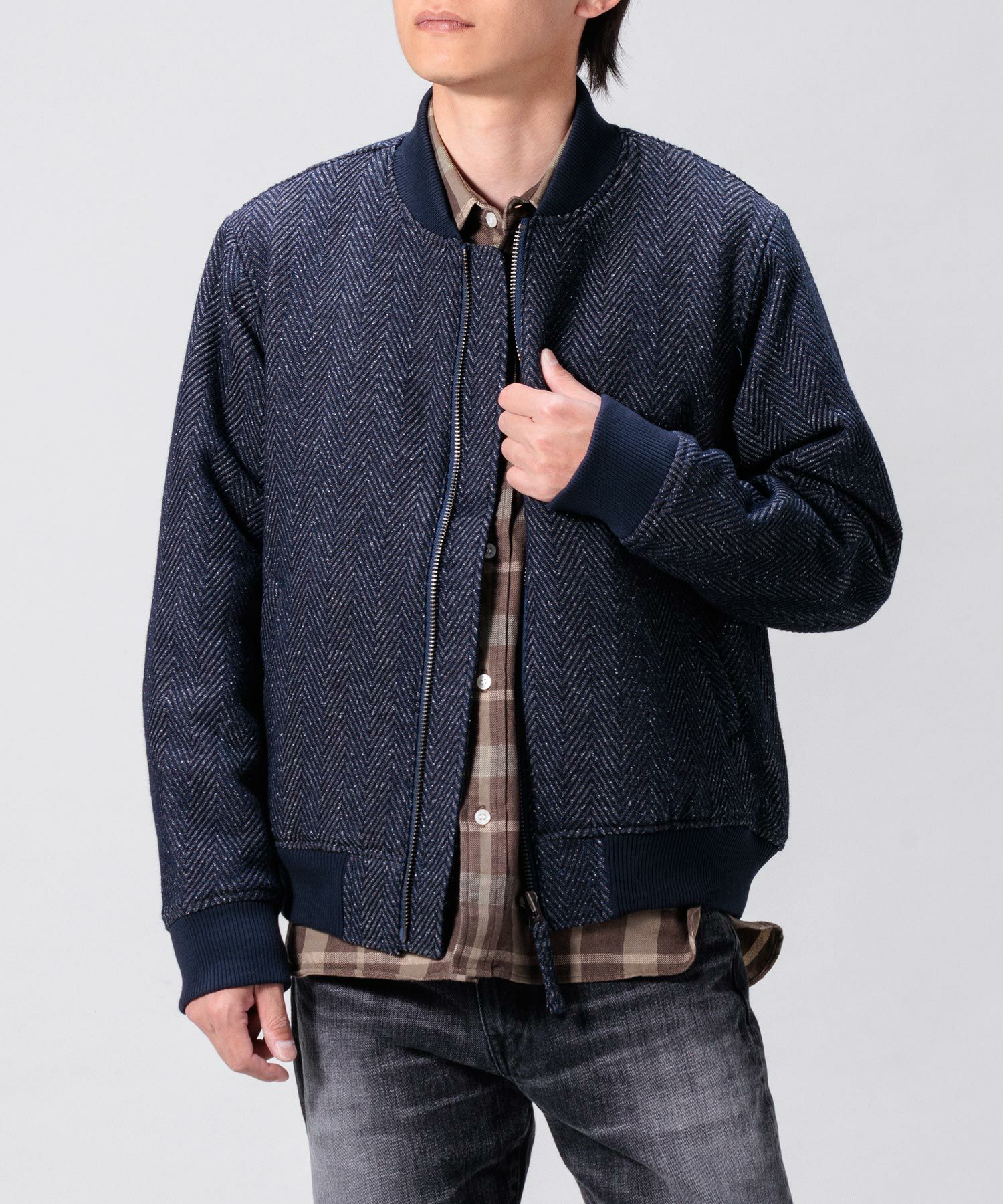 JAPAN BLUE JEANS】Herringbone Tweed Denim Bomber Jacket | デニム 